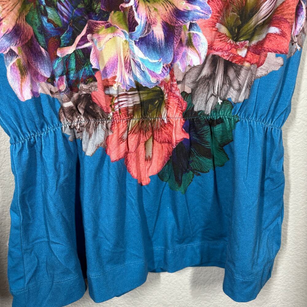 Soft Surroundings Medium Jepara Peplum Top Blue Multi Vivid Floral Short Sleeves - Picture 5 of 7